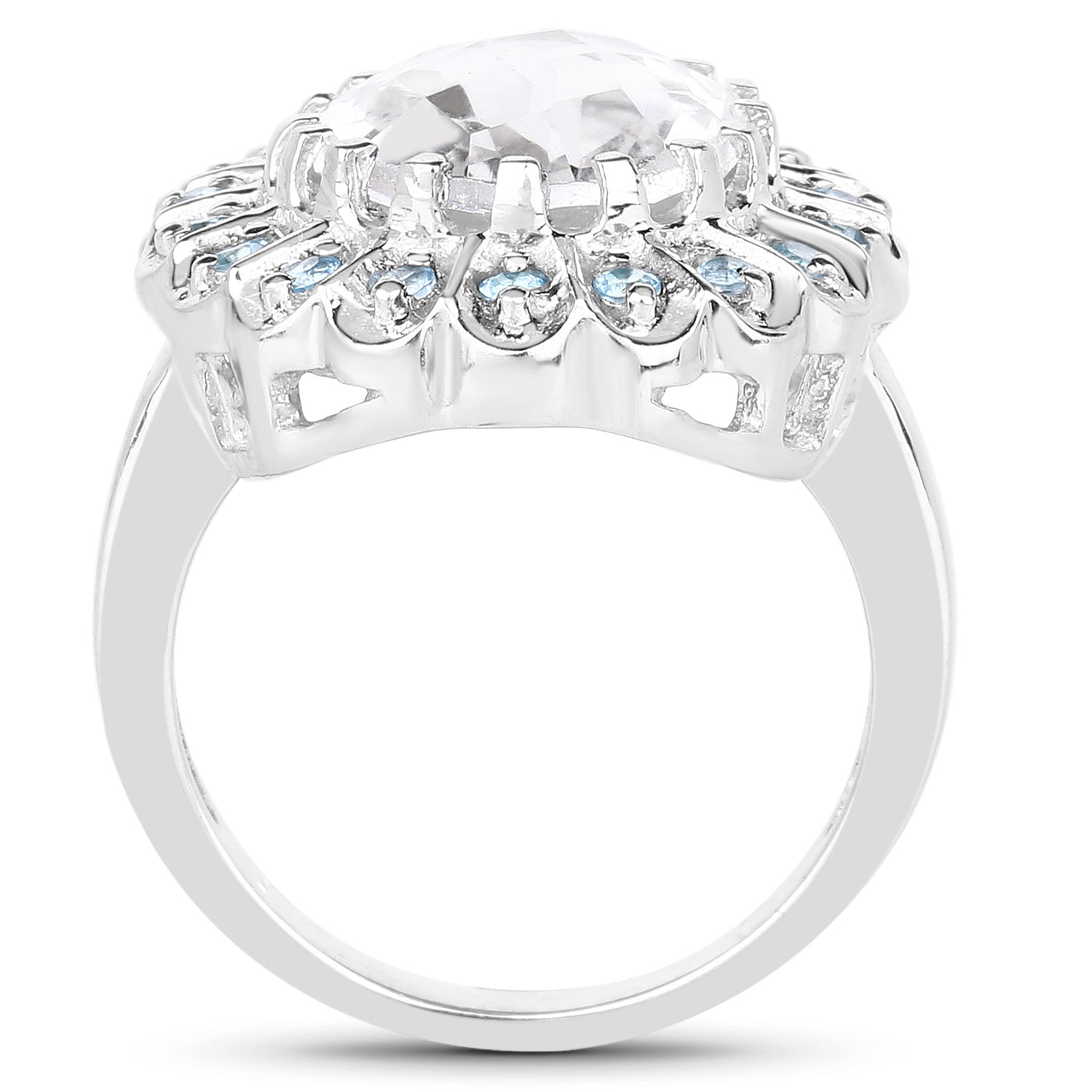 Crystal Quartz Ring With Swiss Blue Topaz 5.86 Carats Sterling Silver