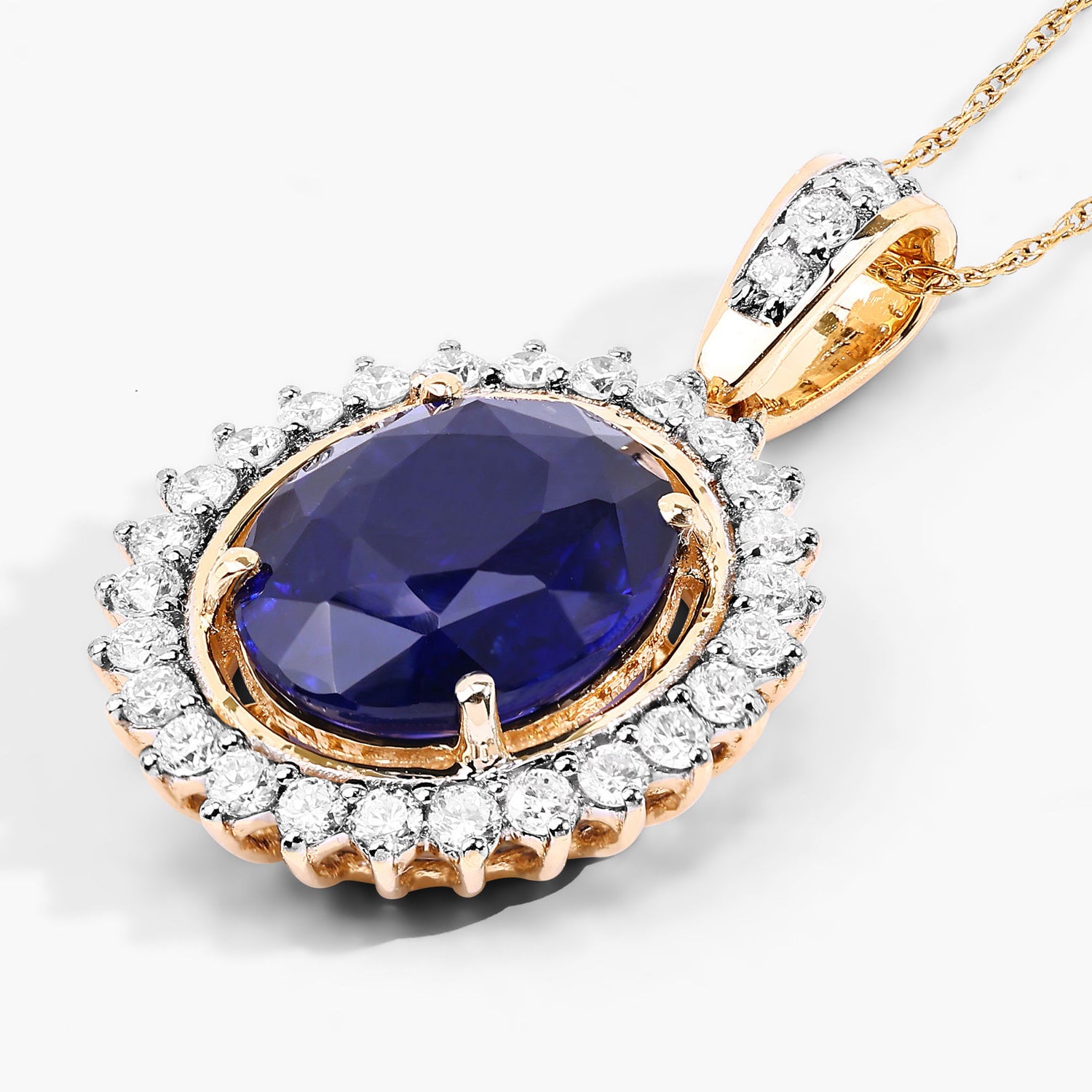 Blue Sapphire Pendant With Diamonds 4.1 Carats 18K Yellow Gold