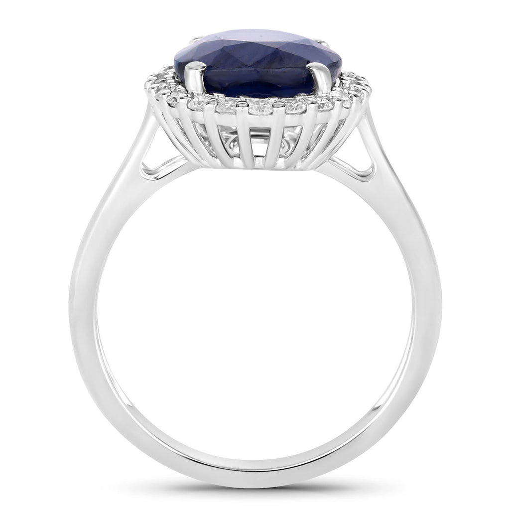 Blue Sapphire Ring With Diamonds 4.6 Carats 14K White Gold