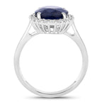 Blue Sapphire Ring With Diamonds 4.6 Carats 14K White Gold