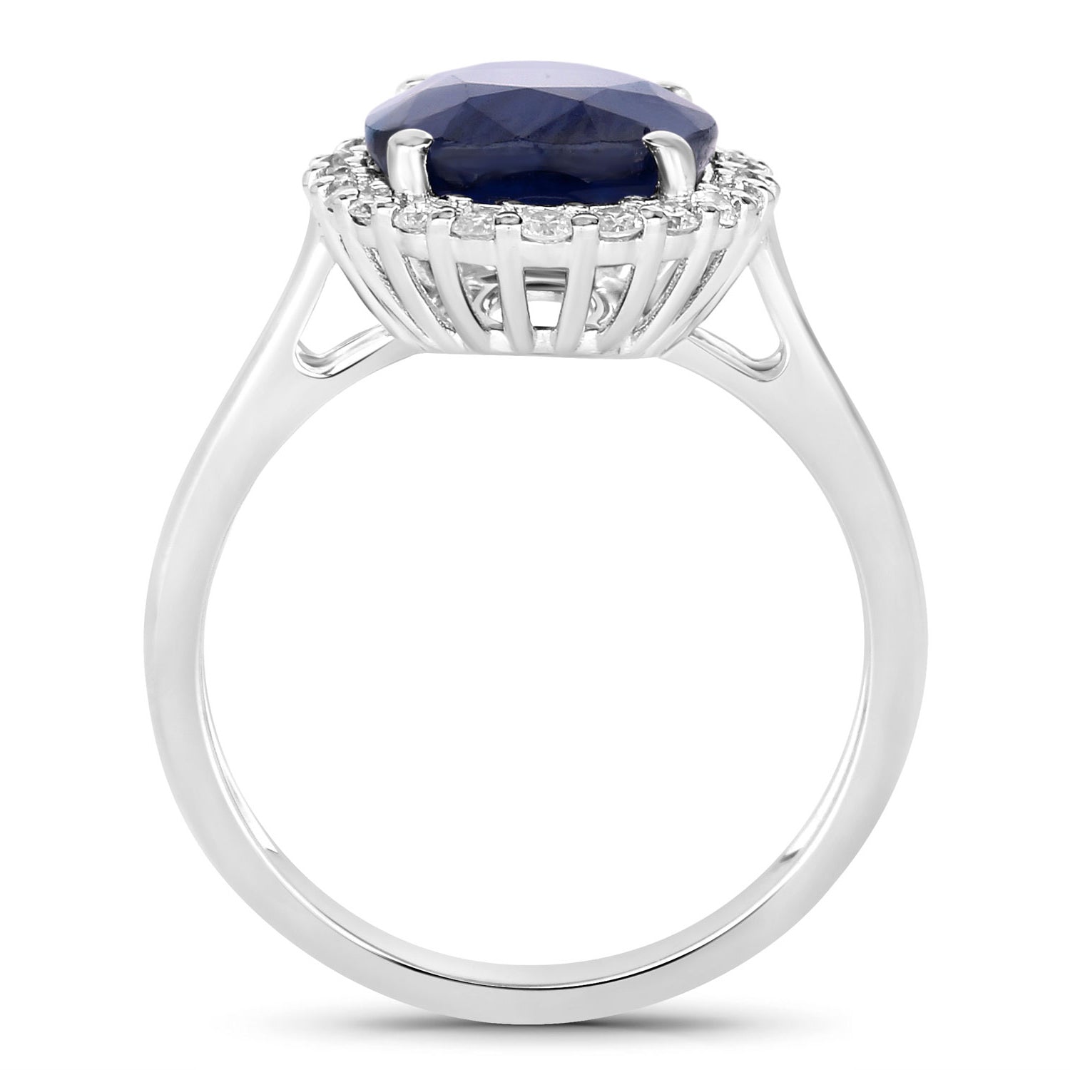 Blue Sapphire Ring With Diamonds 4.6 Carats 14K White Gold