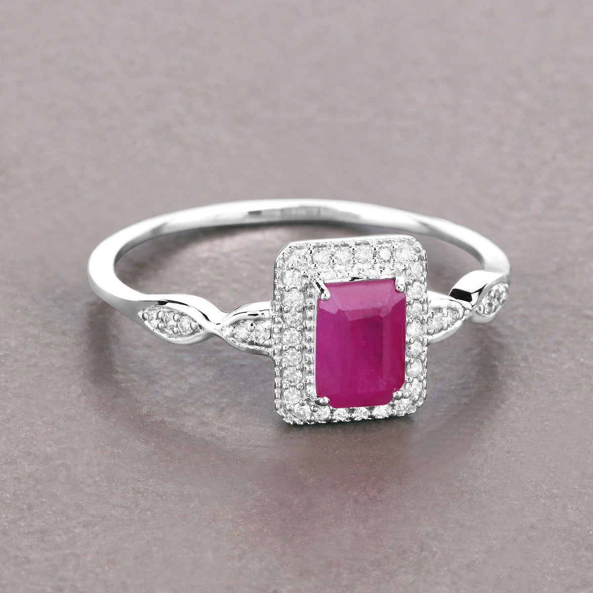 Ruby Ring With Diamonds 0.72 Carats 14K White Gold