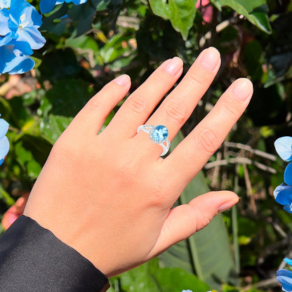 Blue Topaz Ring With Diamonds 3.28 Carats 10K White Gold