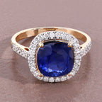 Blue Sapphire Ring With Diamonds 3.72 Carats 18K Yellow Gold