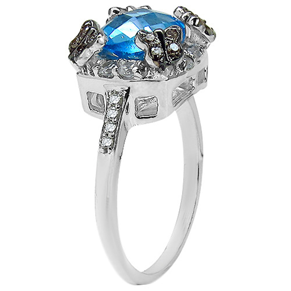 Swiss Blue Topaz Ring 3.04 Carats Sterling Silver