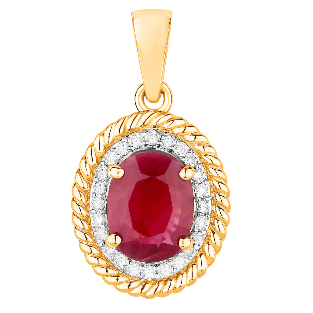 Ruby Pendant With Diamonds 1.52 Carats 14K Yellow Gold
