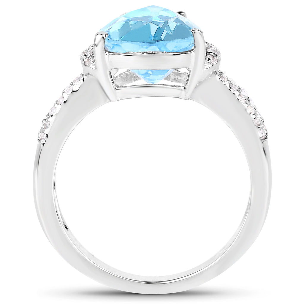 Swiss Blue Topaz Ring With White Topaz 5.36 Carats Sterling Silver