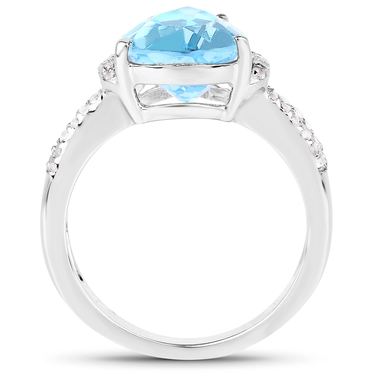 Swiss Blue Topaz Ring With White Topaz 5.36 Carats Sterling Silver