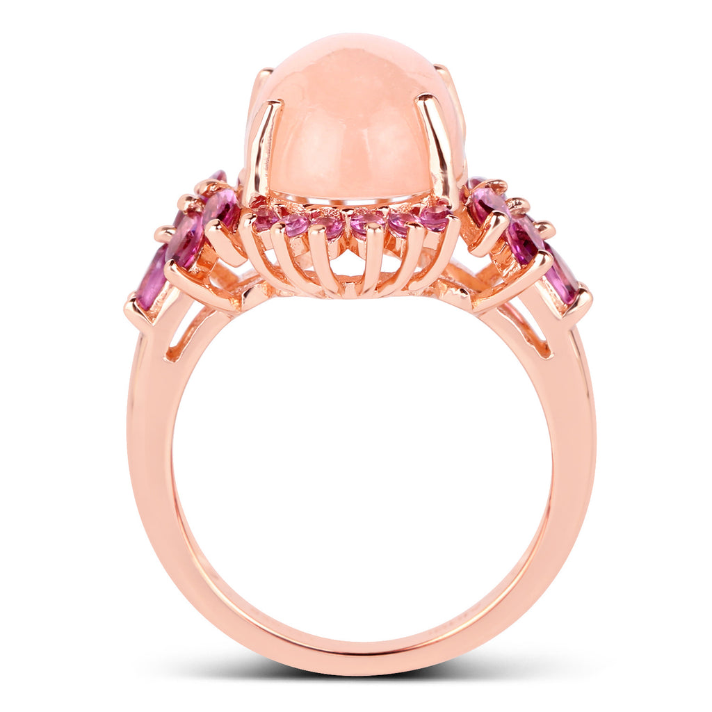 Morganite Ring With Rhodolite Garnet 9.06 Carats Gold Plated Silver