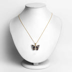 Blue Sapphire Butterfly Pendant With White Zircon 1.63 Carats Gold Plated Silver