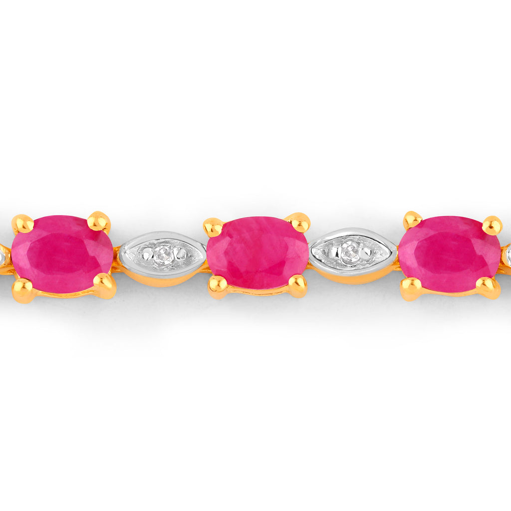 Ruby Bracelet With Diamonds 1.98 Carats Gold Plated Silver