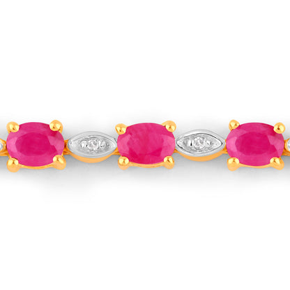 Ruby Bracelet With Diamonds 1.98 Carats Gold Plated Silver