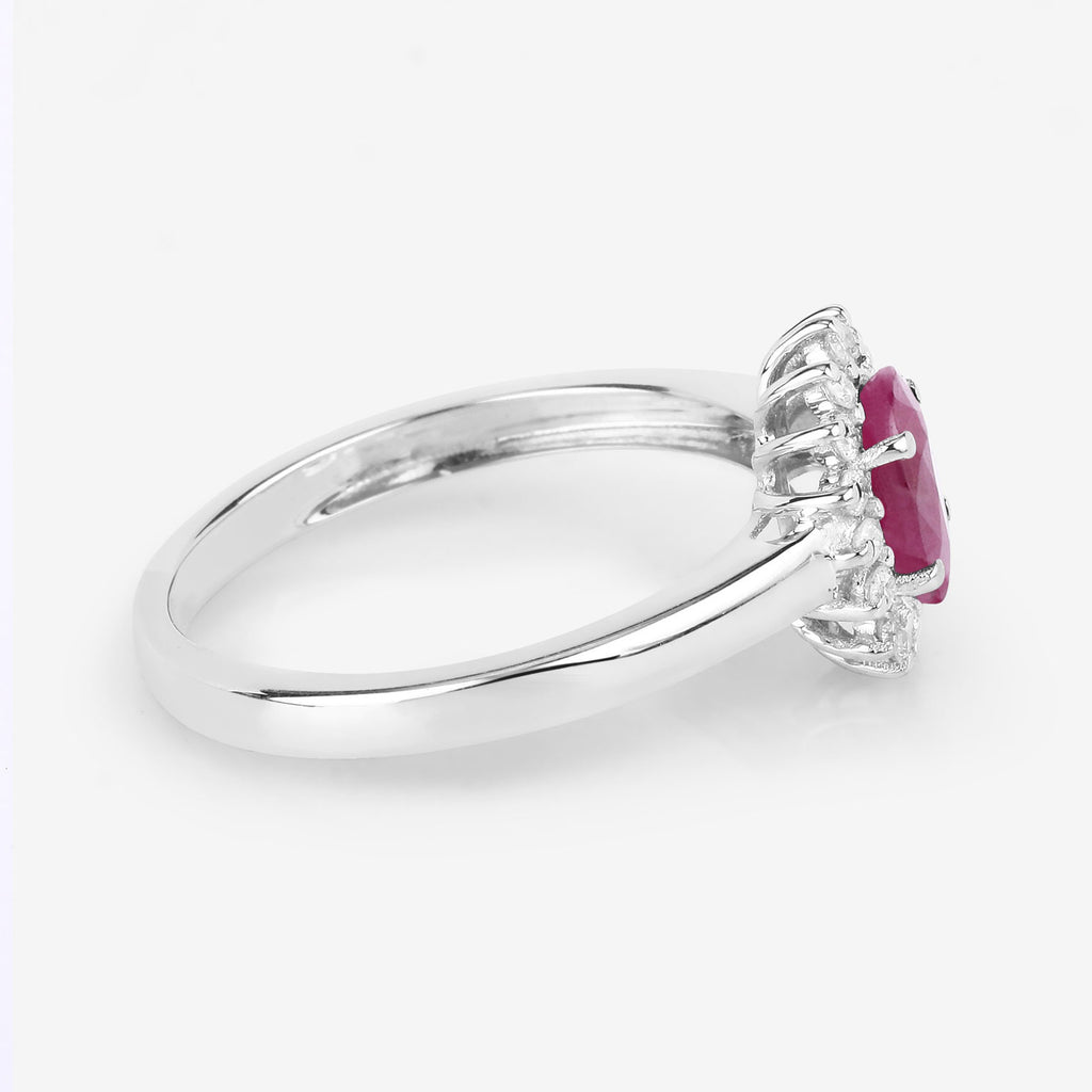 Ruby Ring With Diamonds 0.98 Carats 10K White Gold