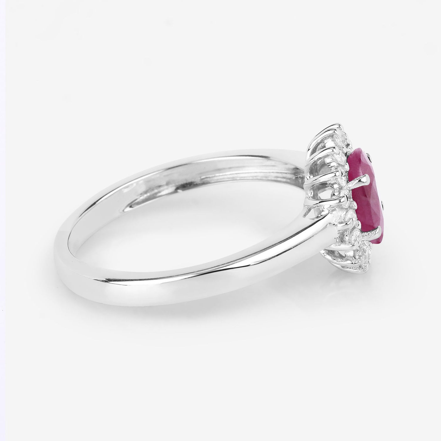 Ruby Ring With Diamonds 0.98 Carats 10K White Gold