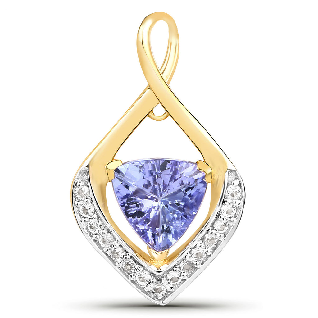 Tanzanite Pendant With White Topaz 0.92 Carats Gold Plated Silver