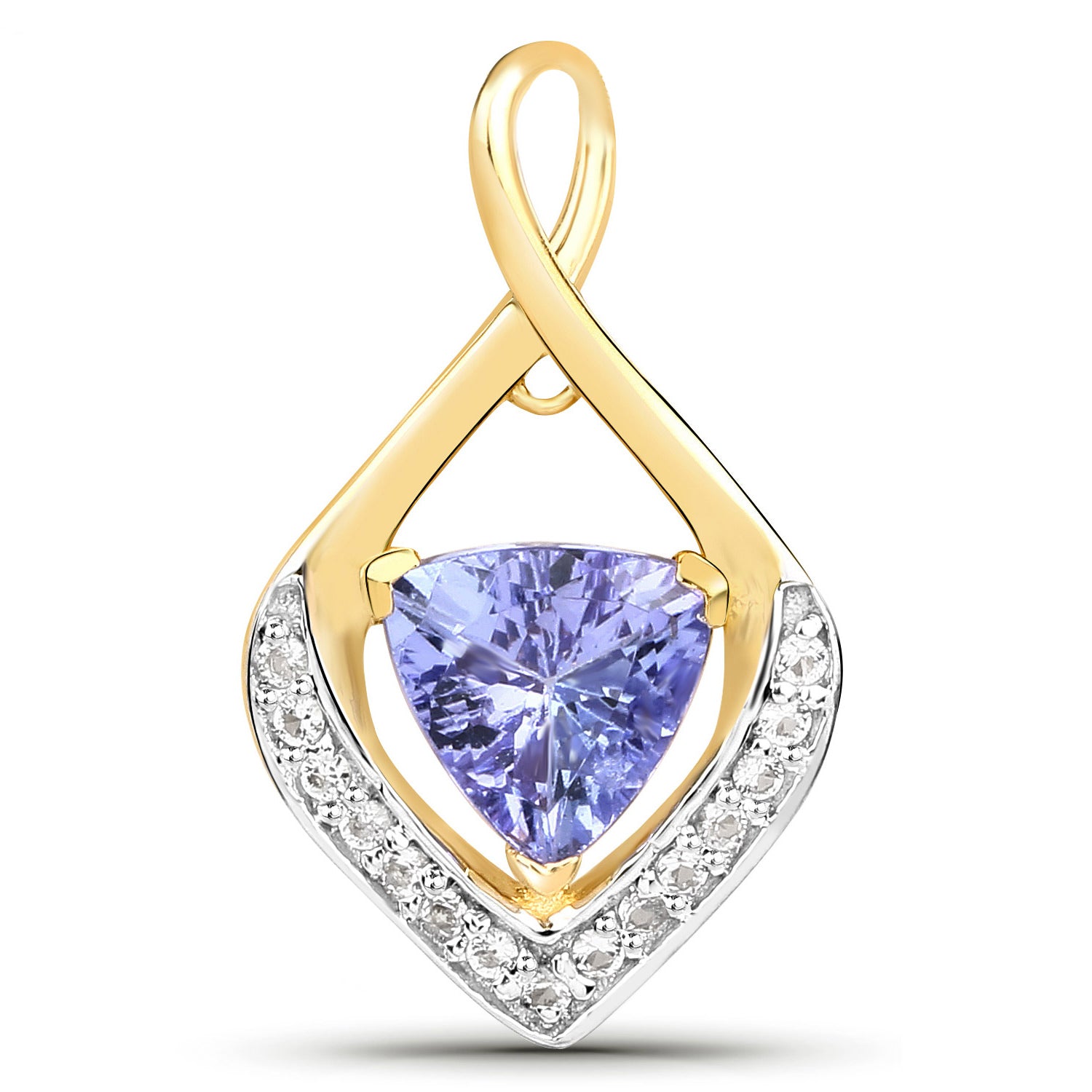 Tanzanite Pendant With White Topaz 0.92 Carats Gold Plated Silver