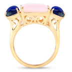Pink Opal Ring With Lapis Lazuli 12.1 Carats Gold Plated Silver