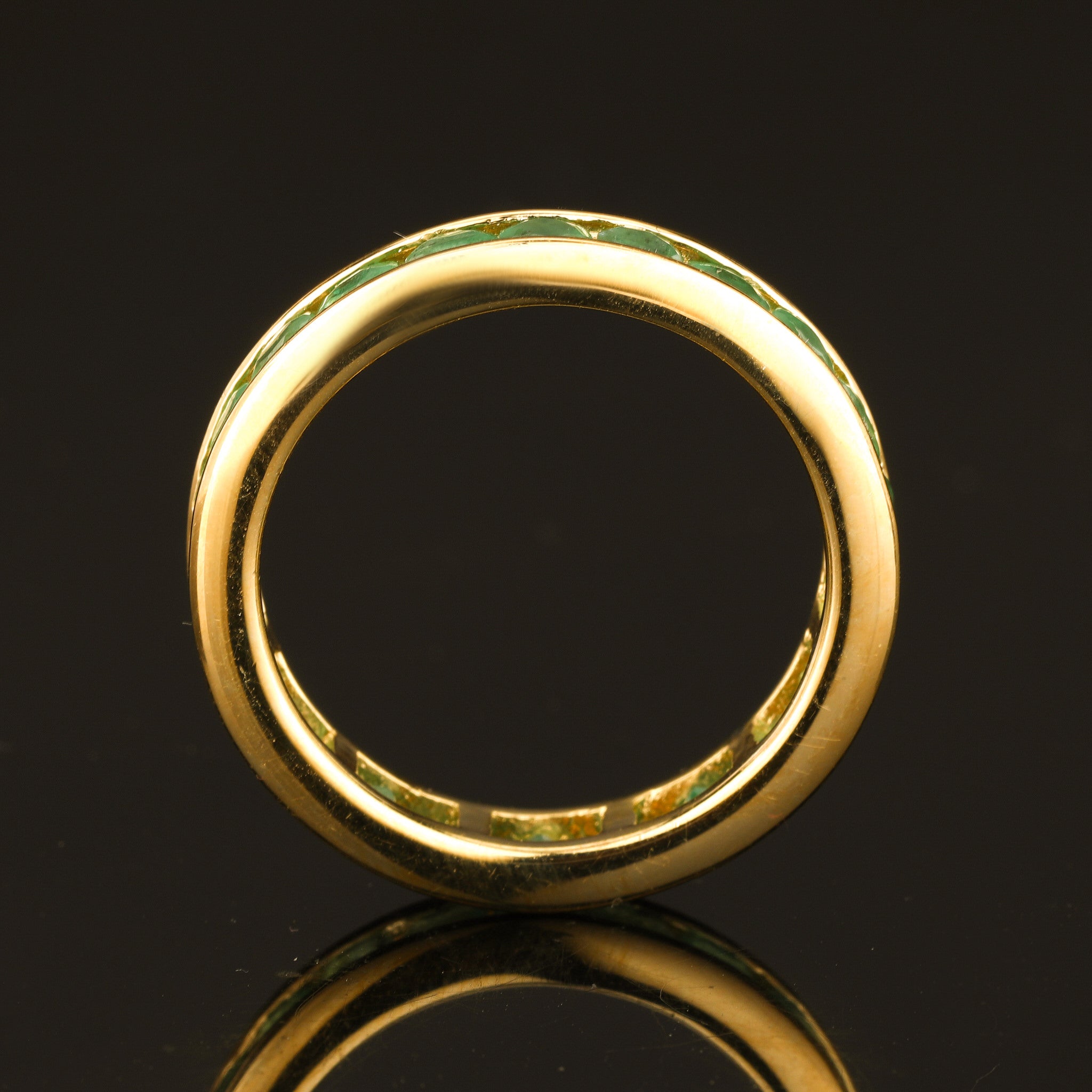 Natural Sakota Emerald Eternity Band Ring 2.2 Carats Gold Plated Silver