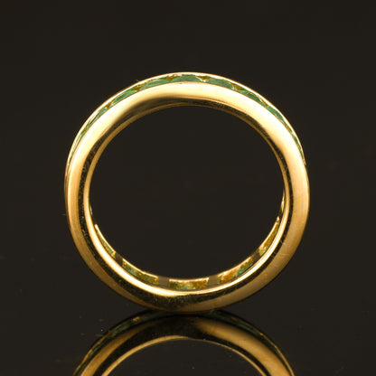 Natural Sakota Emerald Eternity Band Ring 2.2 Carats Gold Plated Silver