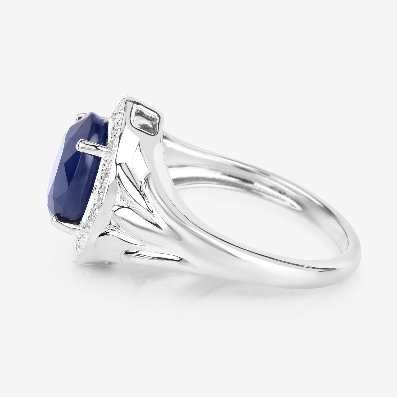 Blue Sapphire Ring With Diamonds 3.26 Carats 14K White Gold