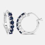Natural Blue Sapphire Hoop Earrings 1.3 Carats Sterling Silver
