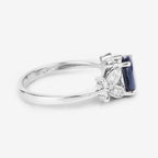 Blue Sapphire Ring With Diamonds 1.58 Carats 14K White Gold