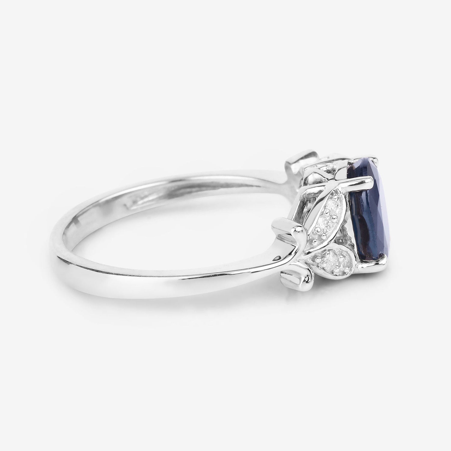 Blue Sapphire Ring With Diamonds 1.58 Carats 14K White Gold