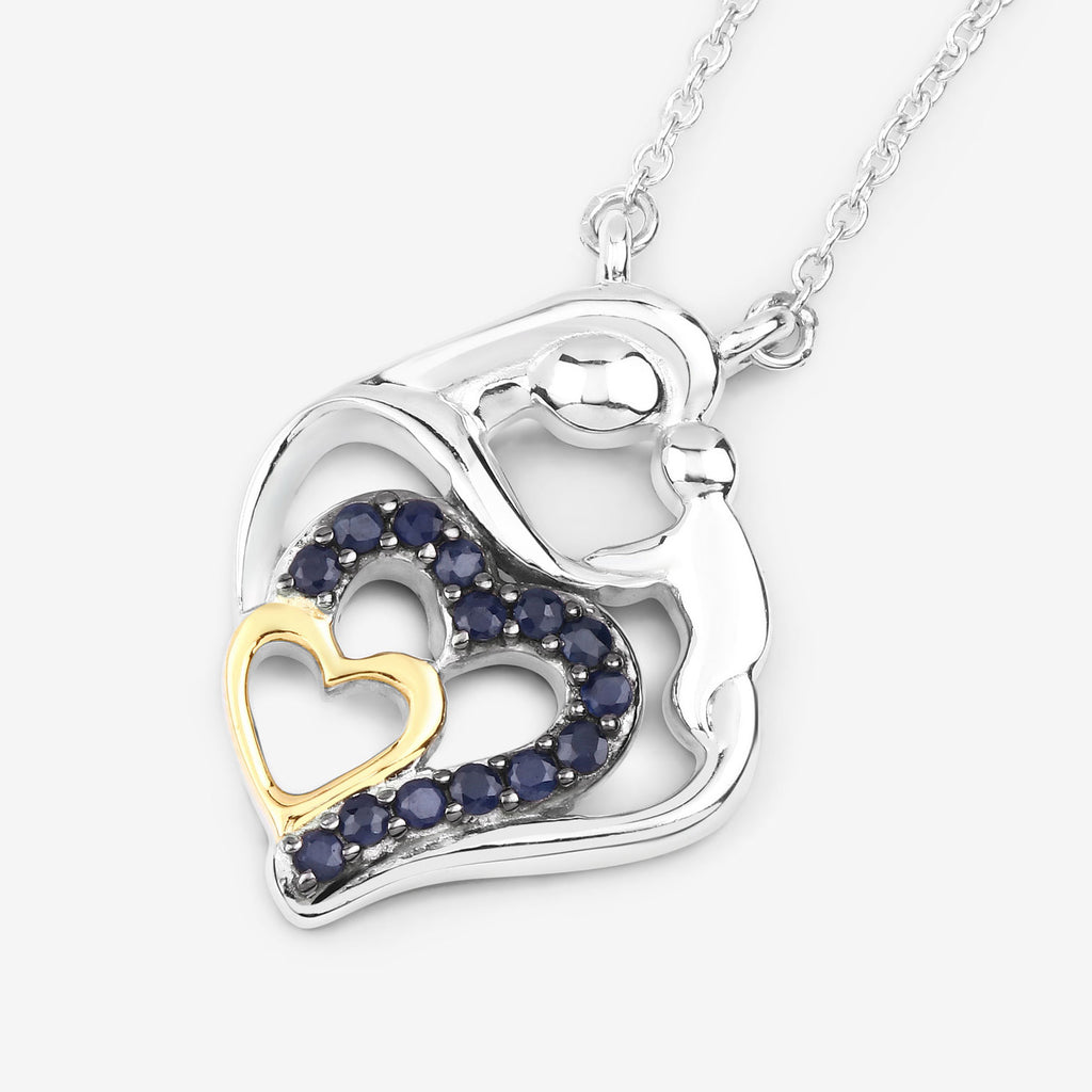 Blue Sapphire Heart Pendant 0.26 Carats Gold Plated Silver