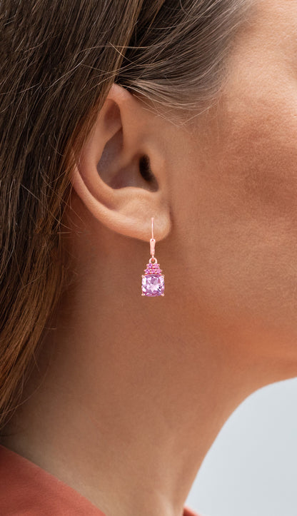 Pink Amethyst Dangle Earrings With Rhodolite Garnets 4.90 Carats 18K Plated