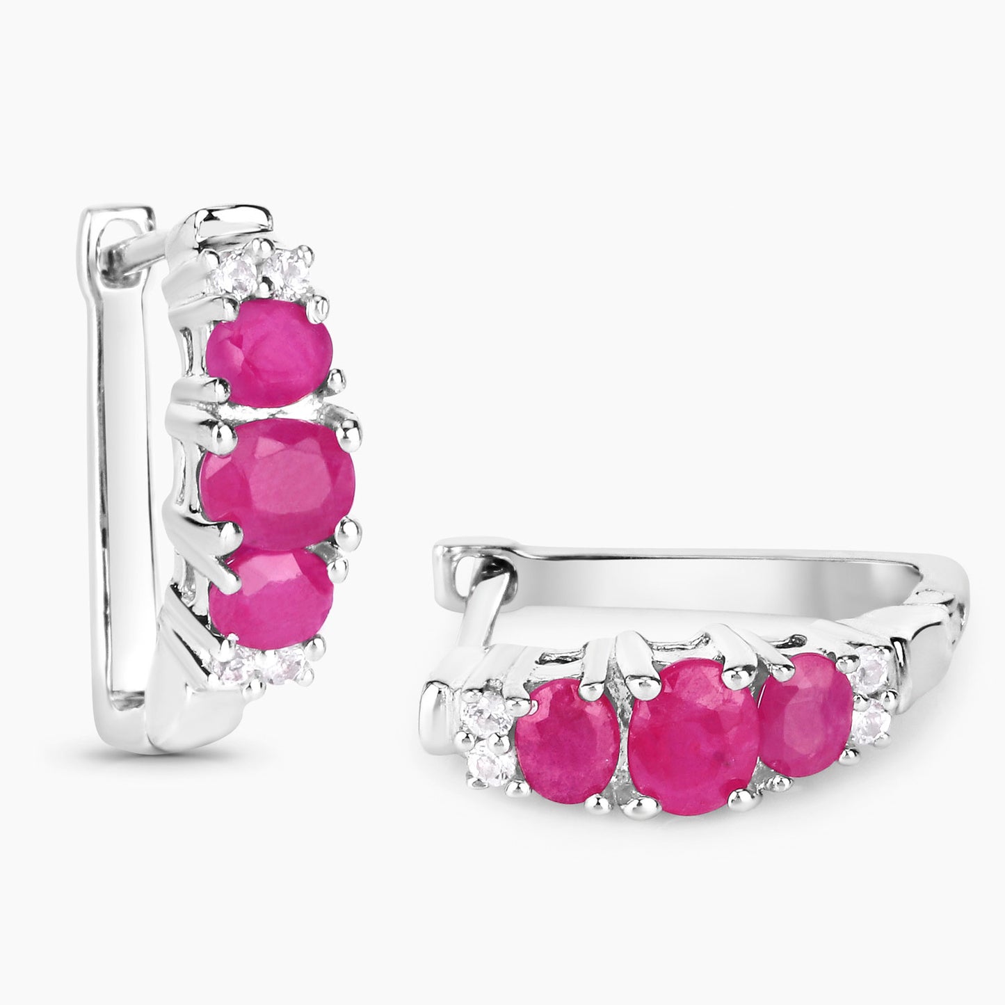 Natural Ruby Earrings With White Topaz 1.60 Carats Sterling Silver