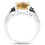 Citrine Ring With Multicolor Diamonds 4.62 Carats Sterling Silver