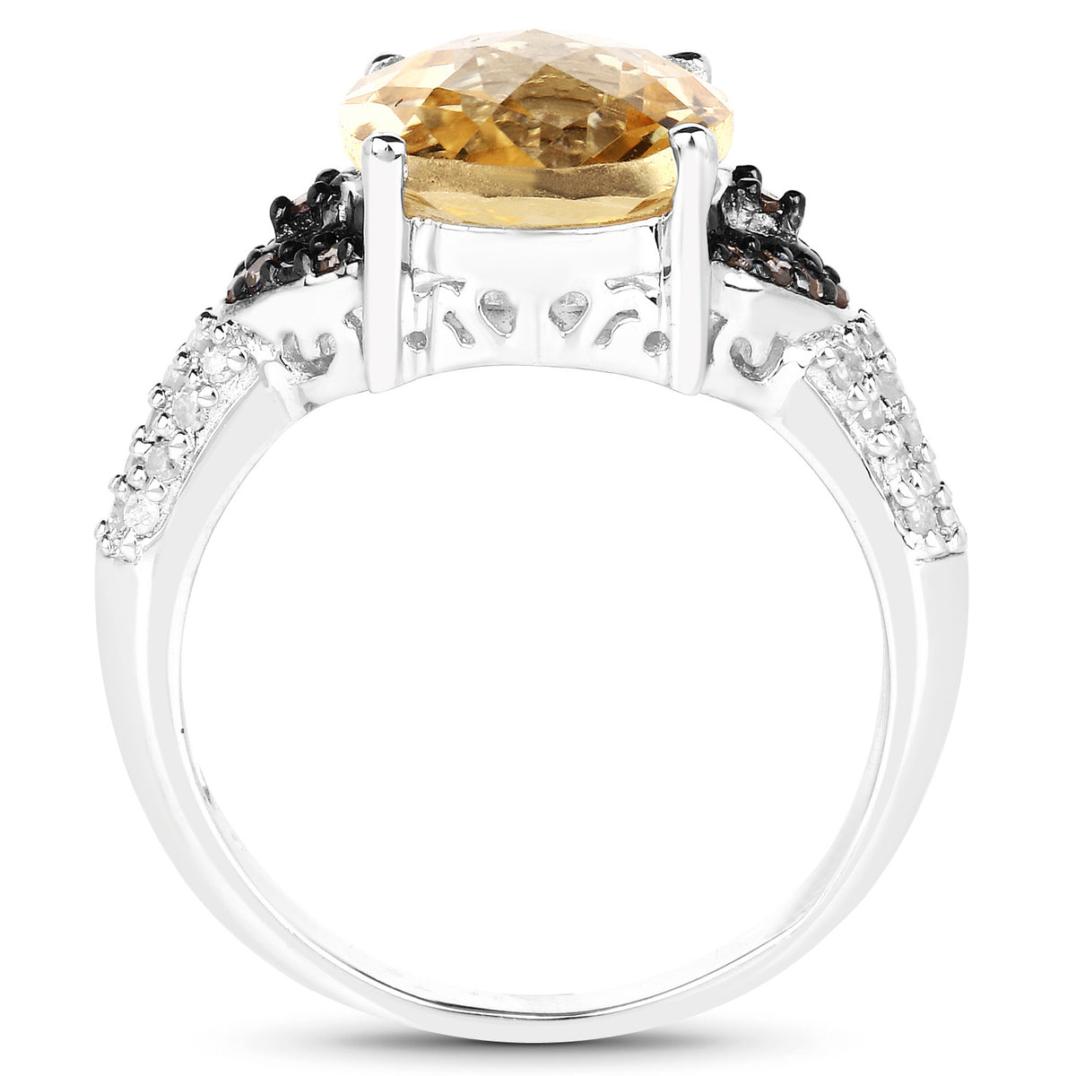 Citrine Ring With Multicolor Diamonds 4.62 Carats Sterling Silver