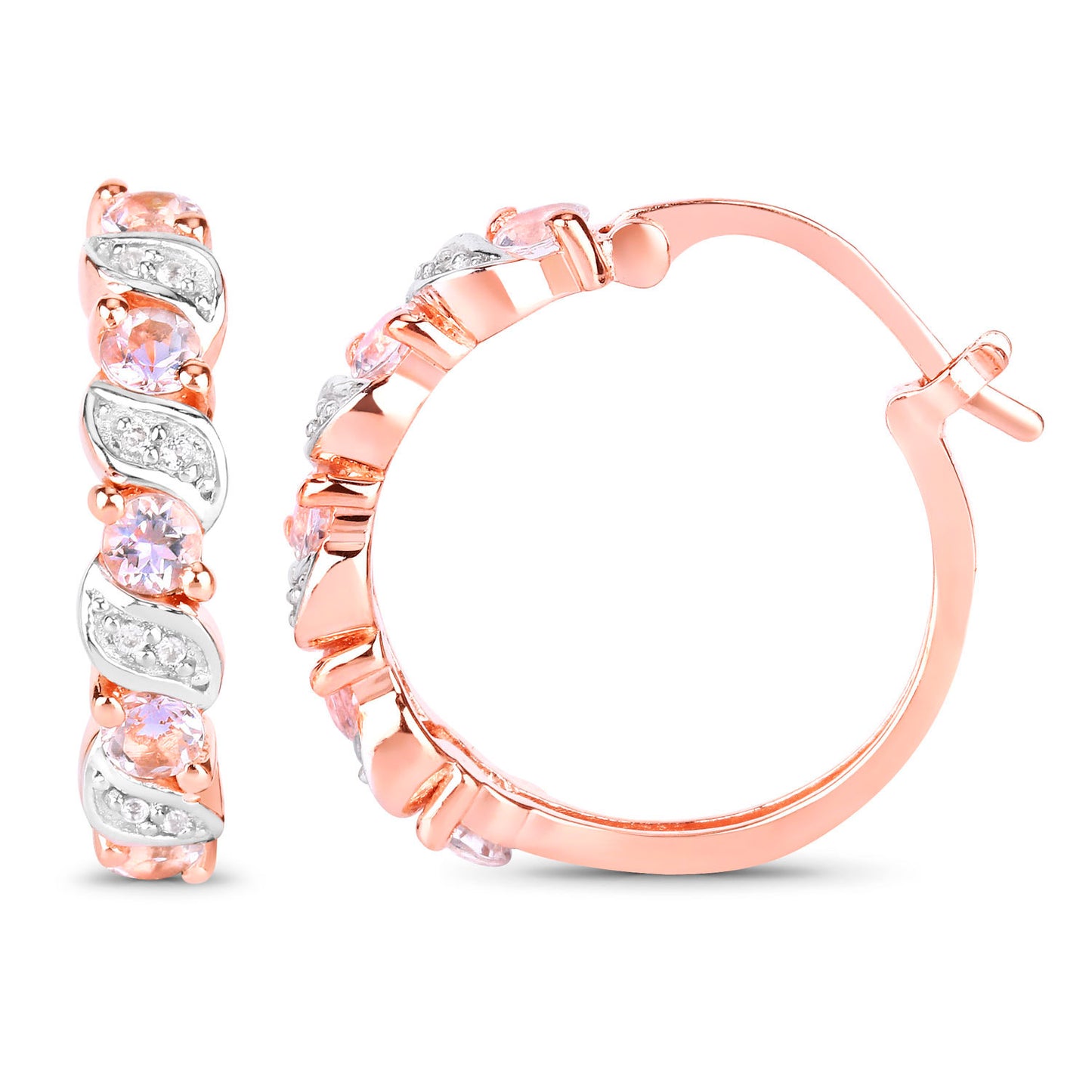 Morganite Hoop Earrings White Topaz 1.02 Carats 18K Rose Gold Plated Silver