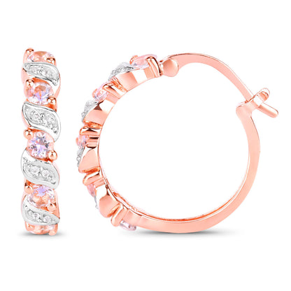 Morganite Hoop Earrings White Topaz 1.02 Carats 18K Rose Gold Plated Silver