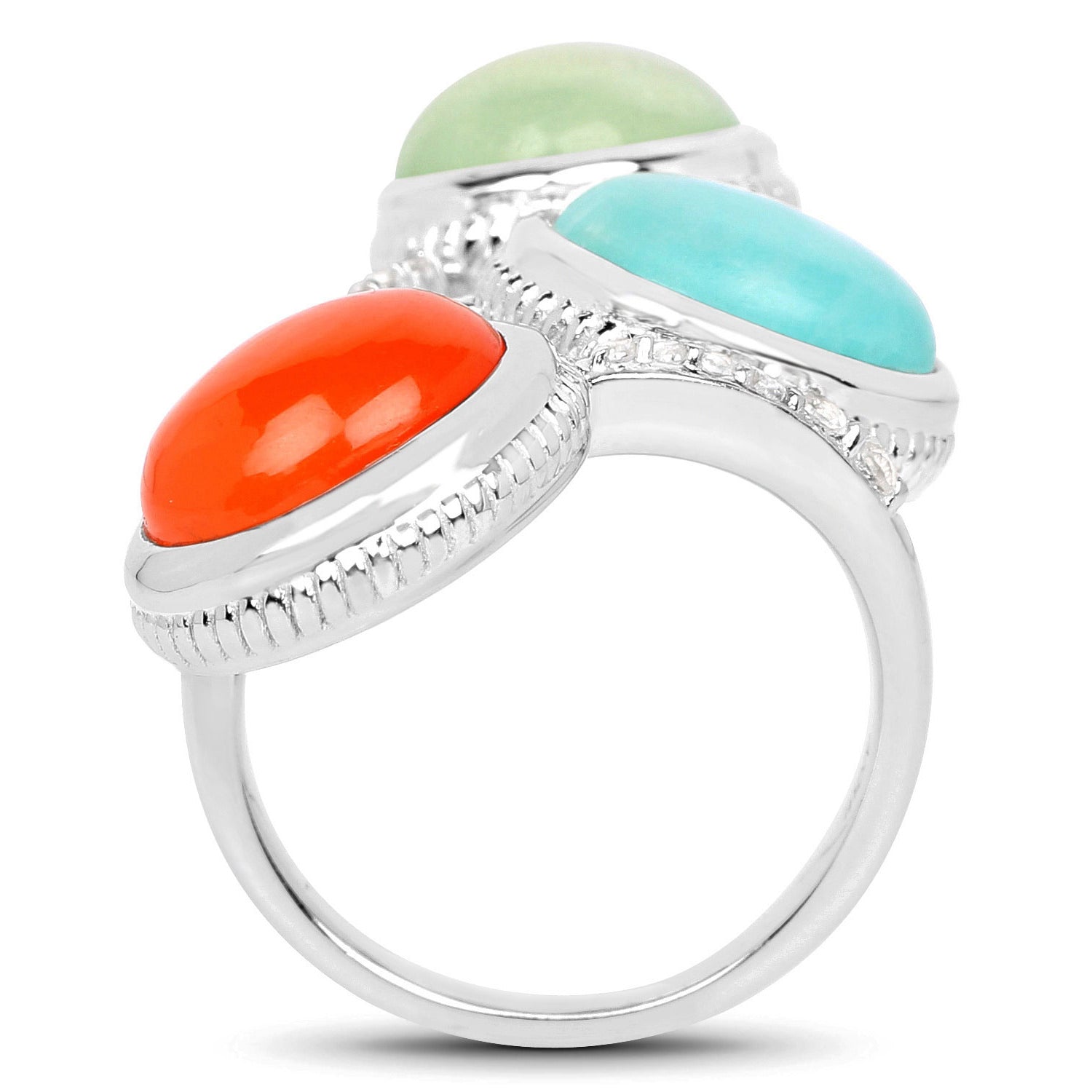 Natural Mixed Gemstones Ring 9.41 Carats Sterling Silver