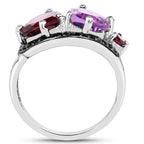 Rhodolite Garnet Heart Ring Amethyst and Black Spinel 4 Carats Sterling Silver