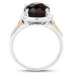 Smoky Quartz Ring With Yellow and White Diamonds 3.24 Carats Sterling Silver