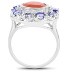 Peach Moonstone Ring With Tanzanite 4.46 Carats Sterling Silver