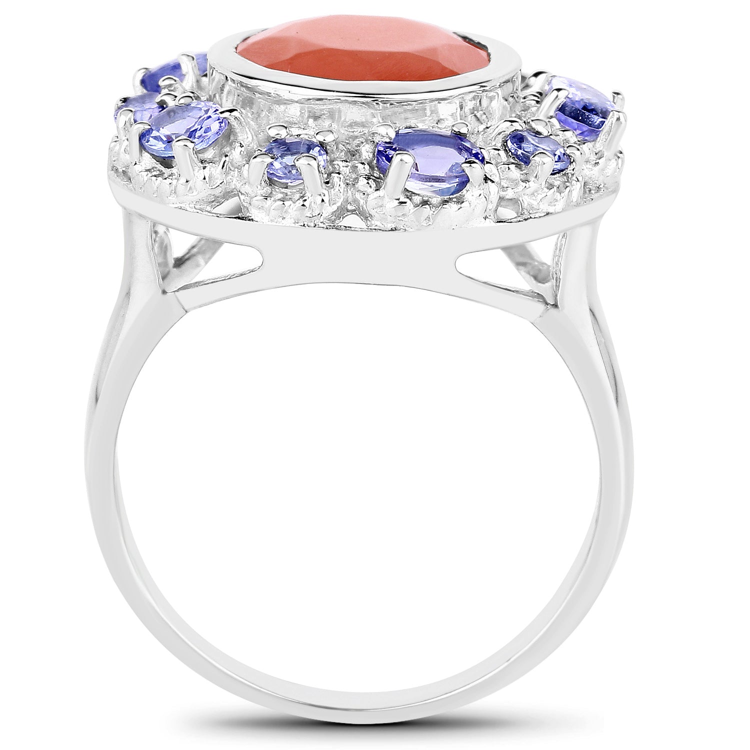 Peach Moonstone Ring With Tanzanite 4.46 Carats Sterling Silver