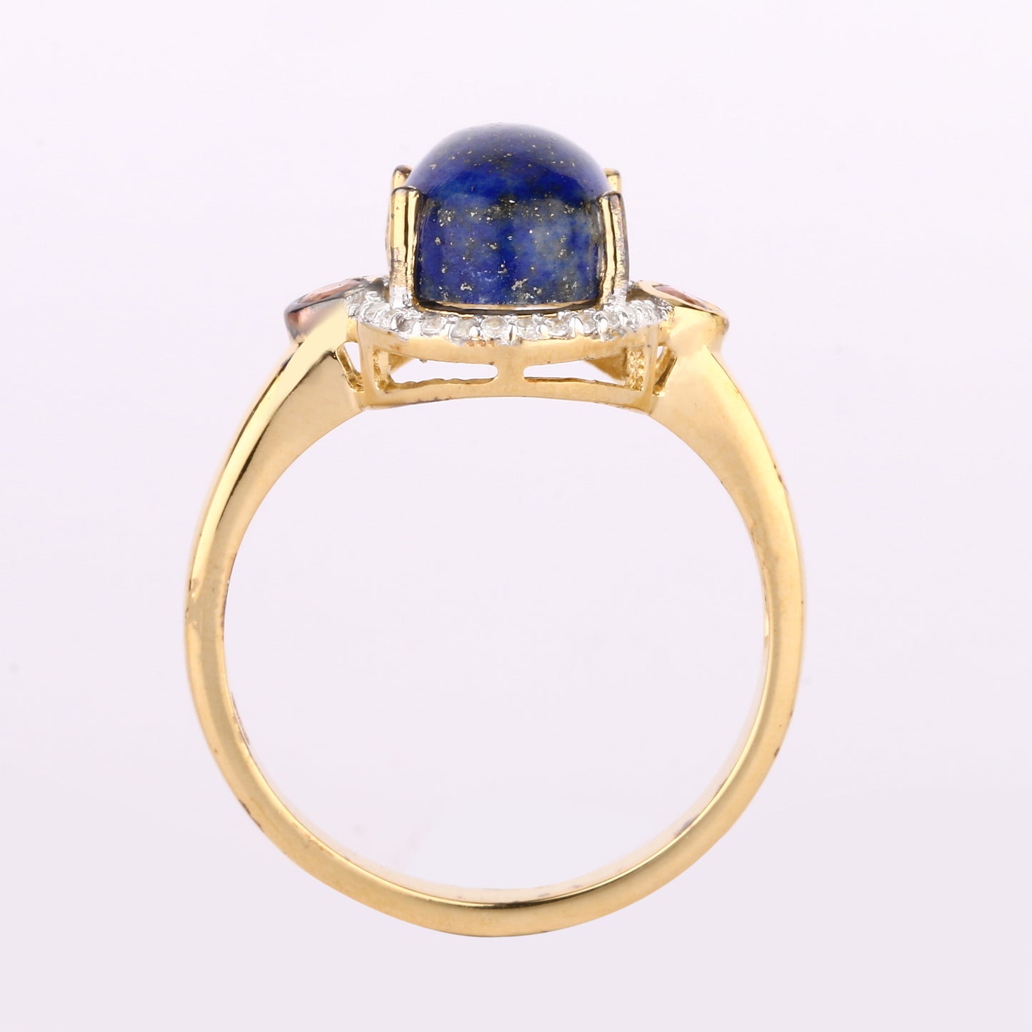 Lapis Ring With Pink Tourmaline 4.29 Carats Gold Plated Silver