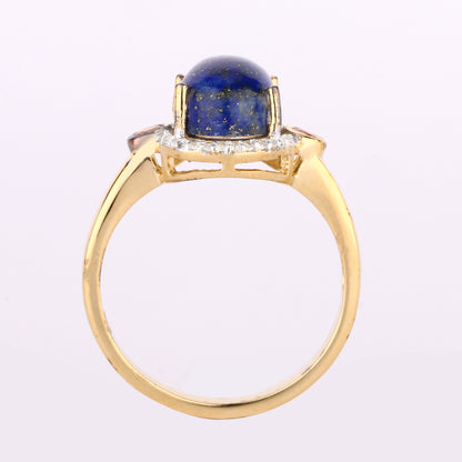 Lapis Ring With Pink Tourmaline 4.29 Carats Gold Plated Silver