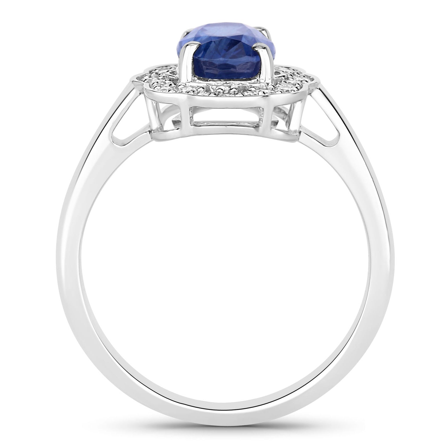 Blue Sapphire Ring With Diamonds 2.5 Carats 18K White Gold