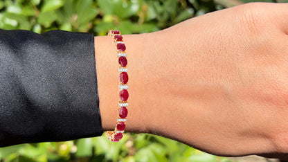 Ruby Tennis Bracelet White Diamonds 16.5 Carats 14K Yellow Gold