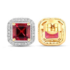 Rubellite Stud Earrings With Diamonds 2.68 Carats 14K Yellow Gold