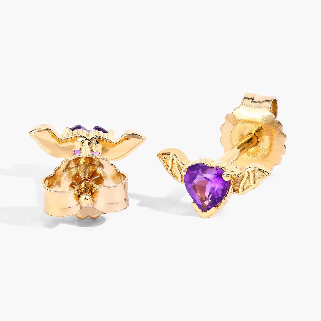 Amethyst Bat Stud Earrings 0.34 Carats Gold Plated Silver