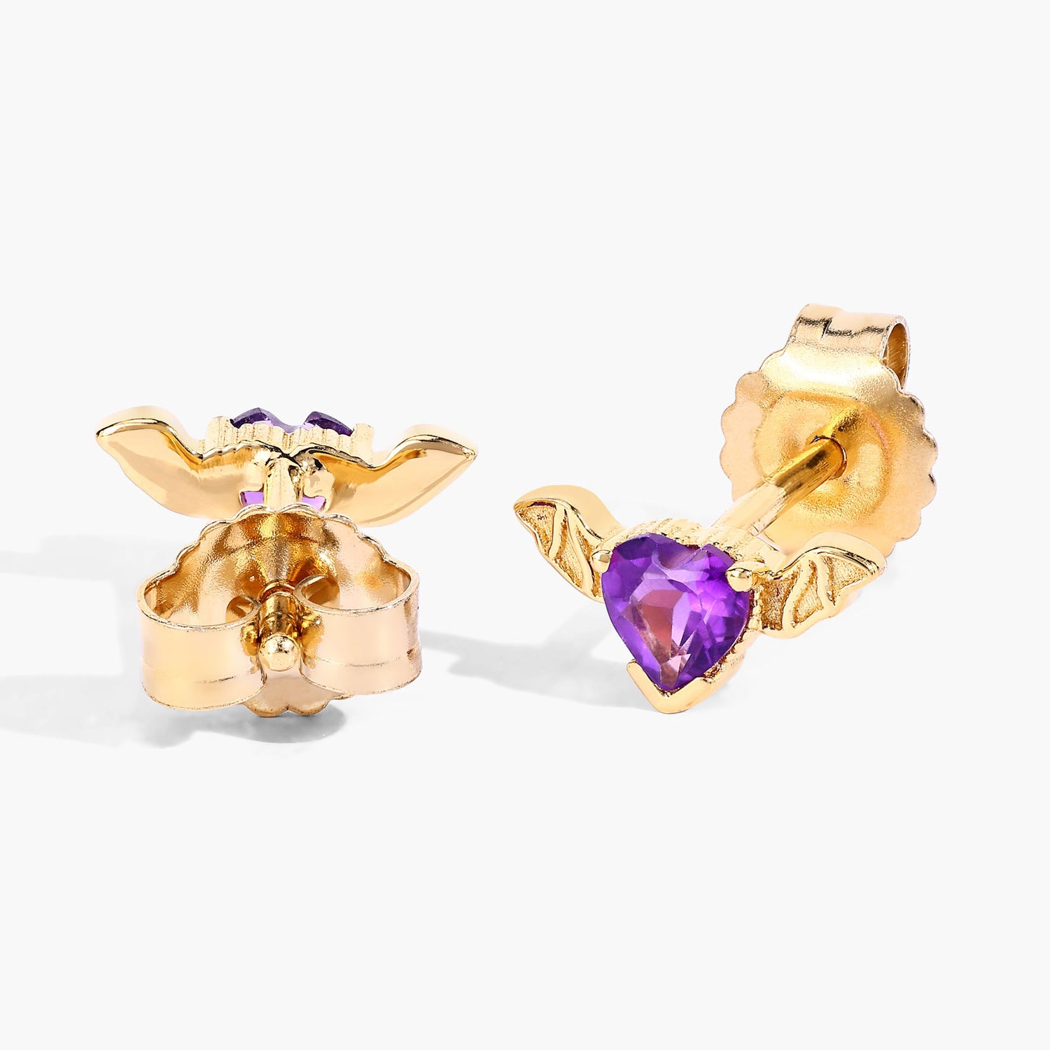 Amethyst Bat Stud Earrings 0.34 Carats Gold Plated Silver