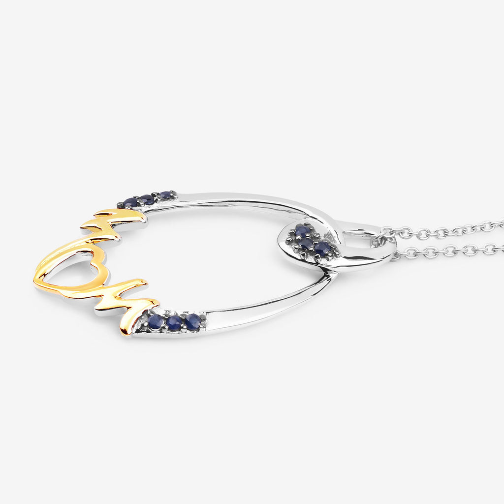 Blue Sapphire Mother Pendant 0.16 Carats Gold Plated Silver