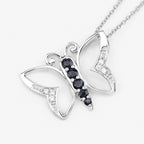 Blue Sapphire Butterfly Necklace With White Zircon 0.5 Carats Sterling Silver