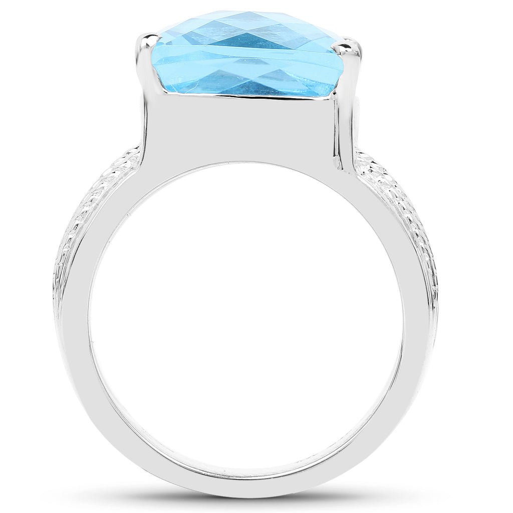 Swiss Blue Topaz Ring 7.48 Carats Sterling Silver