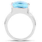 Swiss Blue Topaz Ring 7.48 Carats Sterling Silver